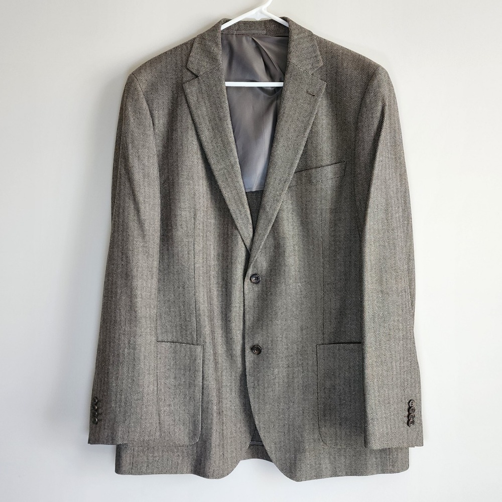Bellissimo Blazer Mens 44 Tall Herringbone Bamboo Wool Two Button Sport Coat